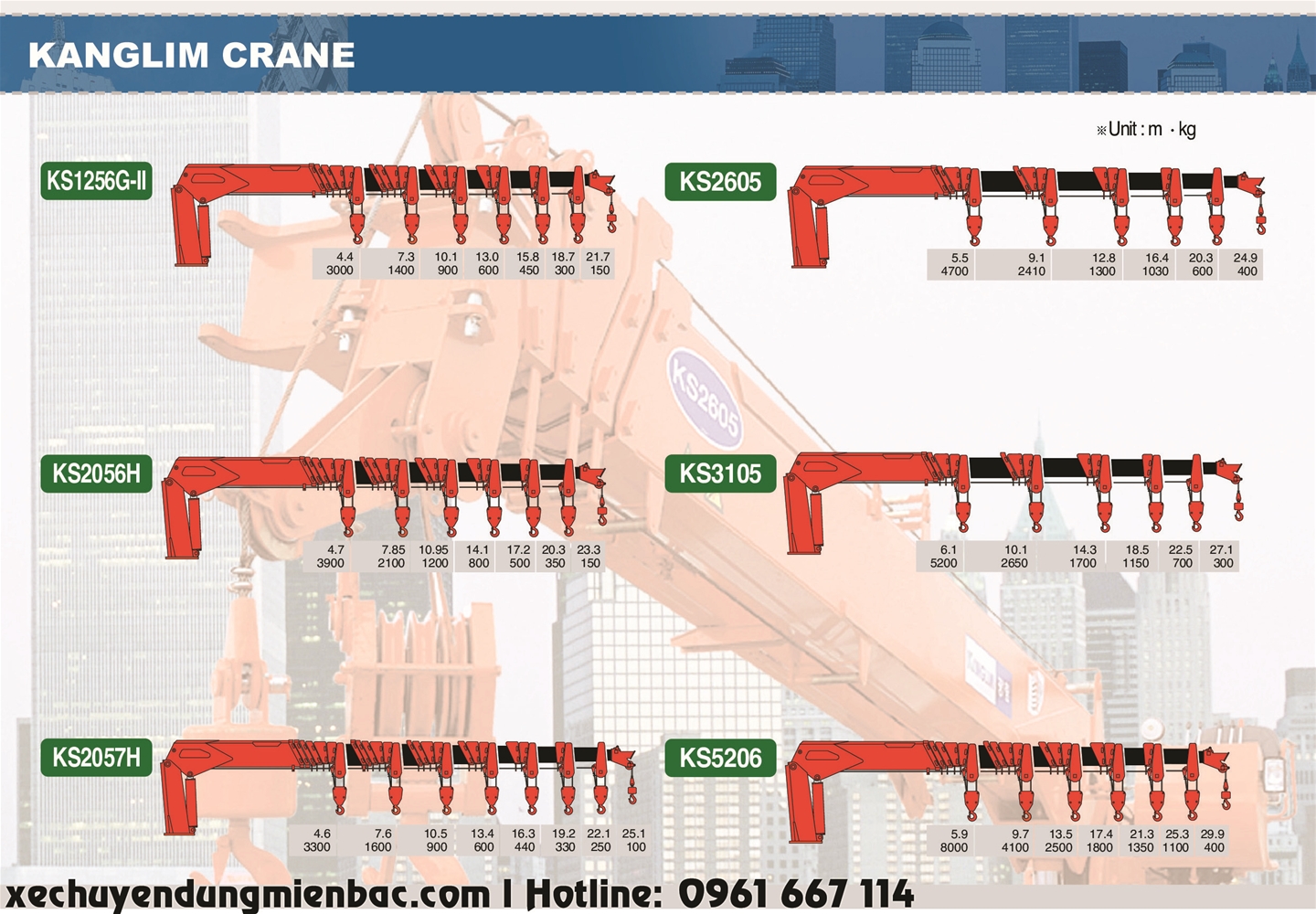 cẩu kanglim 10 tấn ks2700, ks3105, ks2605