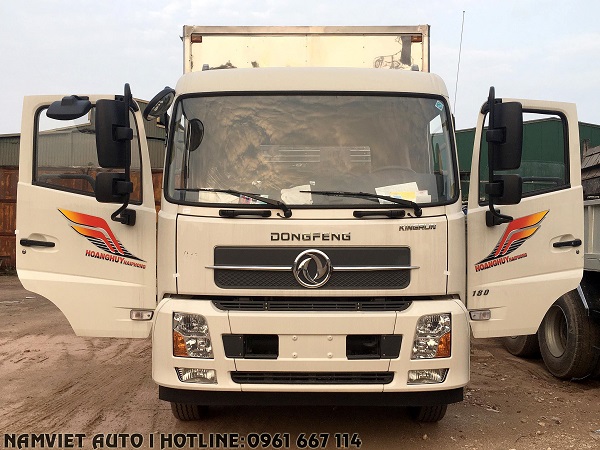 phần đầu cabin của xe tải thùng kín dongfeng hoàng huy b180 thùng kín dài 9.7 m chở linh kiện điện tử