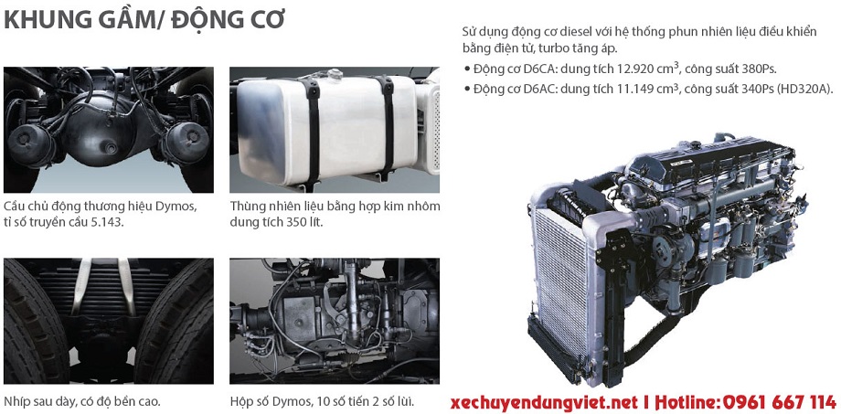 khung gầm động cơ xe hút chất thải hyundai hd360 18 khối 17 khối