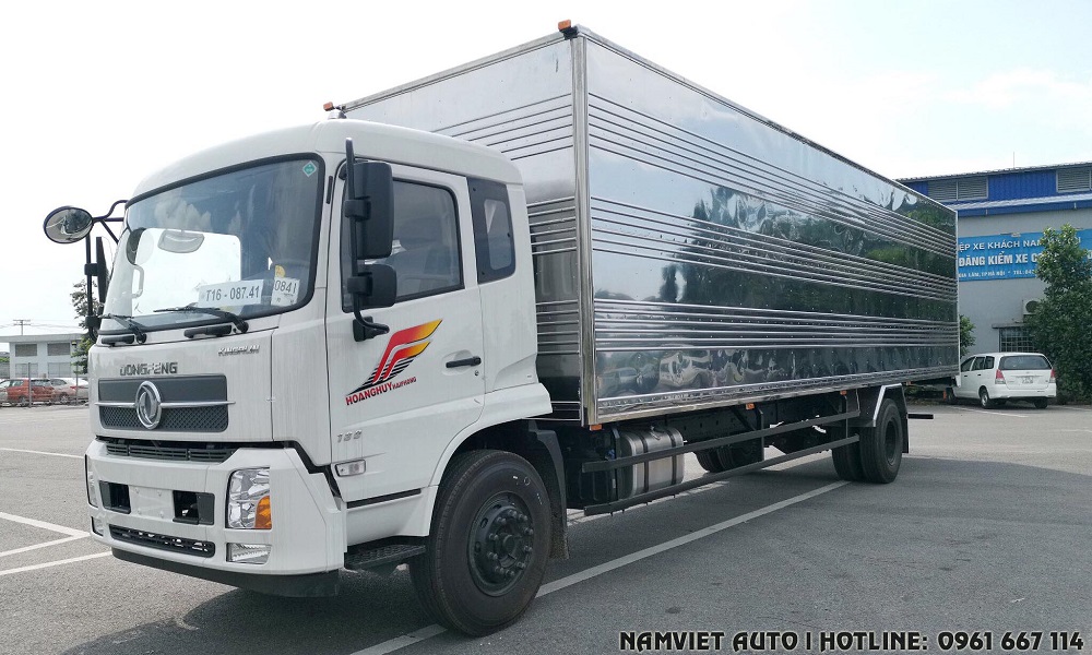 xe tải thùng kín dongfeng b180 siêu dài 9.7m không mở cửa sườn chuyên chở hàng linh kiện xe máy tại vĩnh phúc